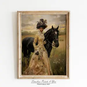 Black Woman on Horse Art, Black Women Victorian Wall Art, African American Victorian Wall Art, Black Art Prints, Vintage Black Girl Print, Room Decor, Unframed