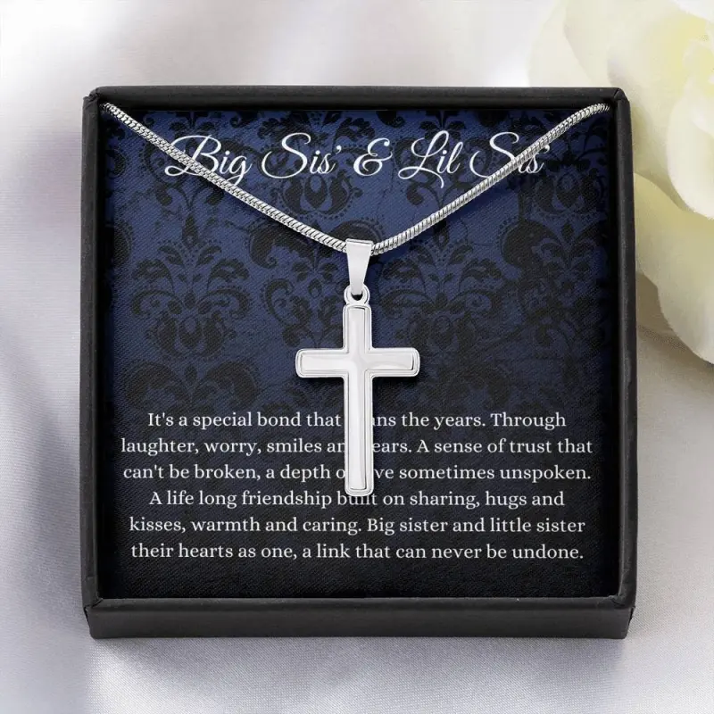 Cross Necklace, Big Sister & Little Sister Necklace, Big Sis Lil Sis Gift, Matching Sister Necklaces, For Little Or Big Sister, Sister