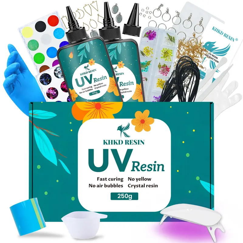 250g UV Resin Jewelry & Keychain Making Kit, Beginner Resin Kit, Resin Accessories for Keychains, Jewelry, Earrings, Necklaces, Pendants, DIY Resin Crafts - KHKD Resin