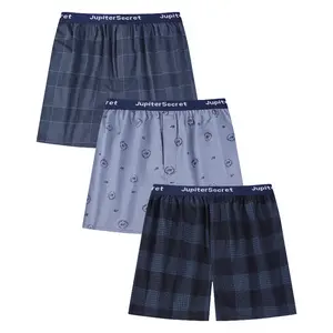 【JupiterSecret】3 Pcs Men's Boxers Underwear 100% Cotton Printed Woven Boxers