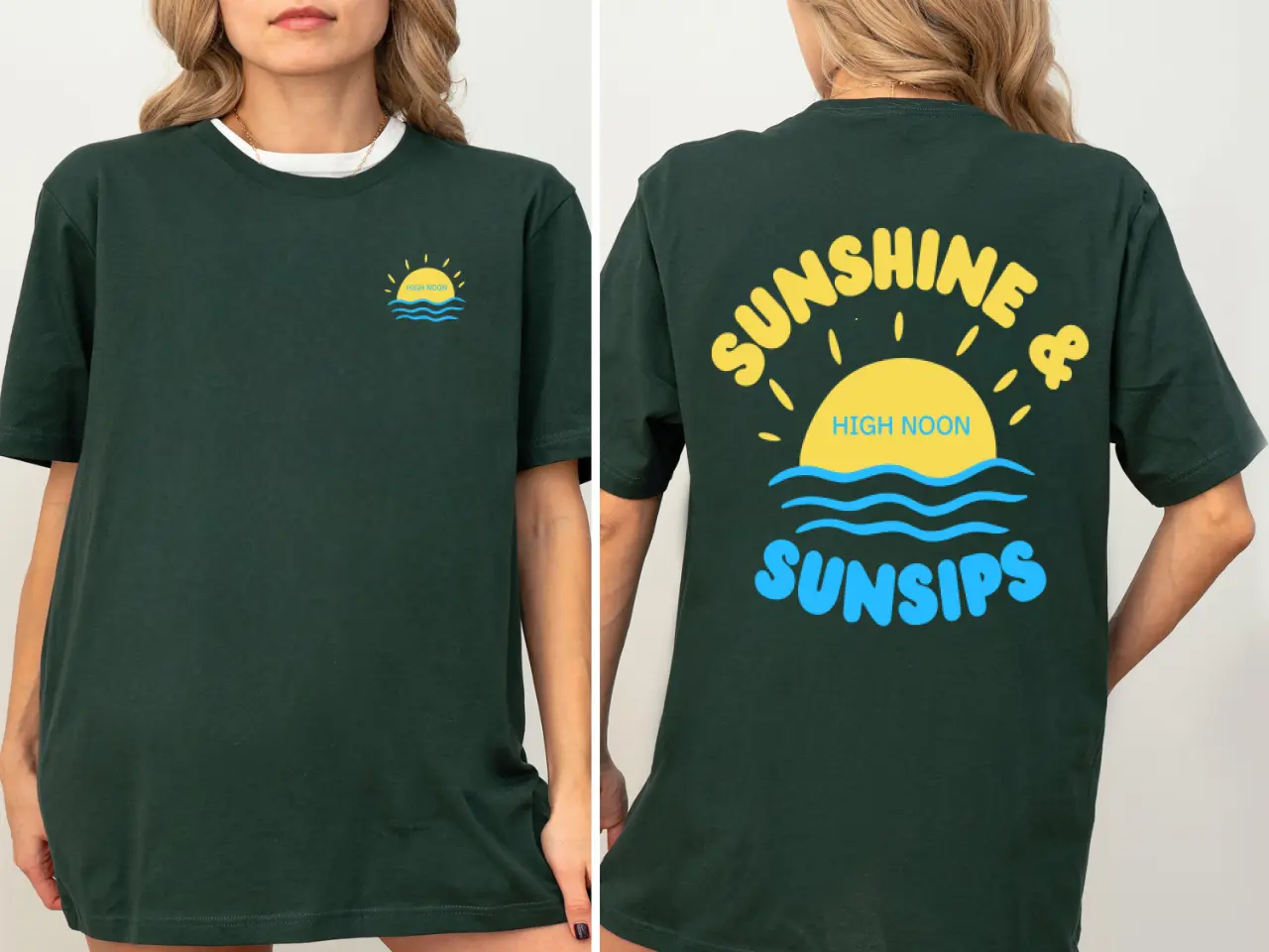 Men's High Noon Sunshine & Sunsips Casual T-Shirt - Trendy Day Drinking Graphic Top, Summer Vacation Hard Seltzer Lover Tee, Tshirt