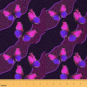 Butterfly Fabric by The Yard,1 Yard,Butterflies Botanical Floral Print Waterproof Fabric,Stripes Upholstery Fabric,Pink Purple DIY Reupholstery Fabric