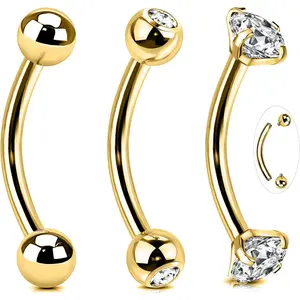 14G Surgical Steel Body Jewelry, 14G Belly Button Rings Gold Curved Navel Barbells, Silver Snake Eyes Piercings for Tongue Conch Eyebrow Rings
