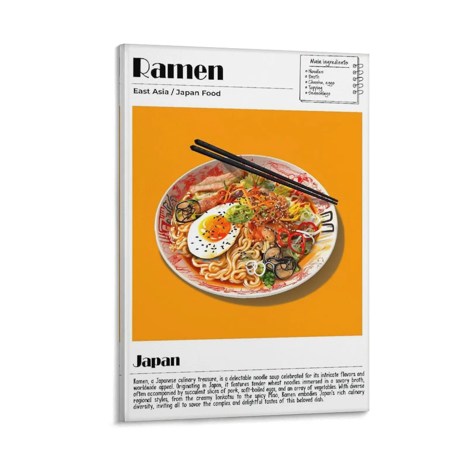 Ramen Poster, Japan Food Print, Modern Kitchen Wall Art, Chef Decor, Ramen Recipe, Food Poster for Kitchen Walls Poster Canvas Wall Art For Bedroom Decor Bar Office Room Decor Gift