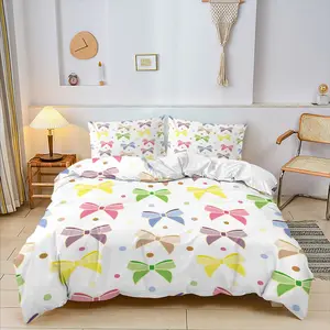 Fresh Sweet Rainbow Dot Bow Print Duvet Cover Set, Includes 1 or 2 Pillowcases, Soft Comfortable Skin-Friendly, Macaron Color Cute Design, Girly Bedroom & Dorm Decor, Kids Room Essential, Ideal Birthday Gift For Besties
