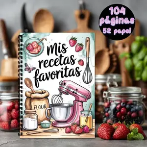New Mis Recetas Favoritas Spanish Blank Recipe Book, Watercolor Baking Theme, Perfect Gift for Bakers, Festive, Moving, Best Friend