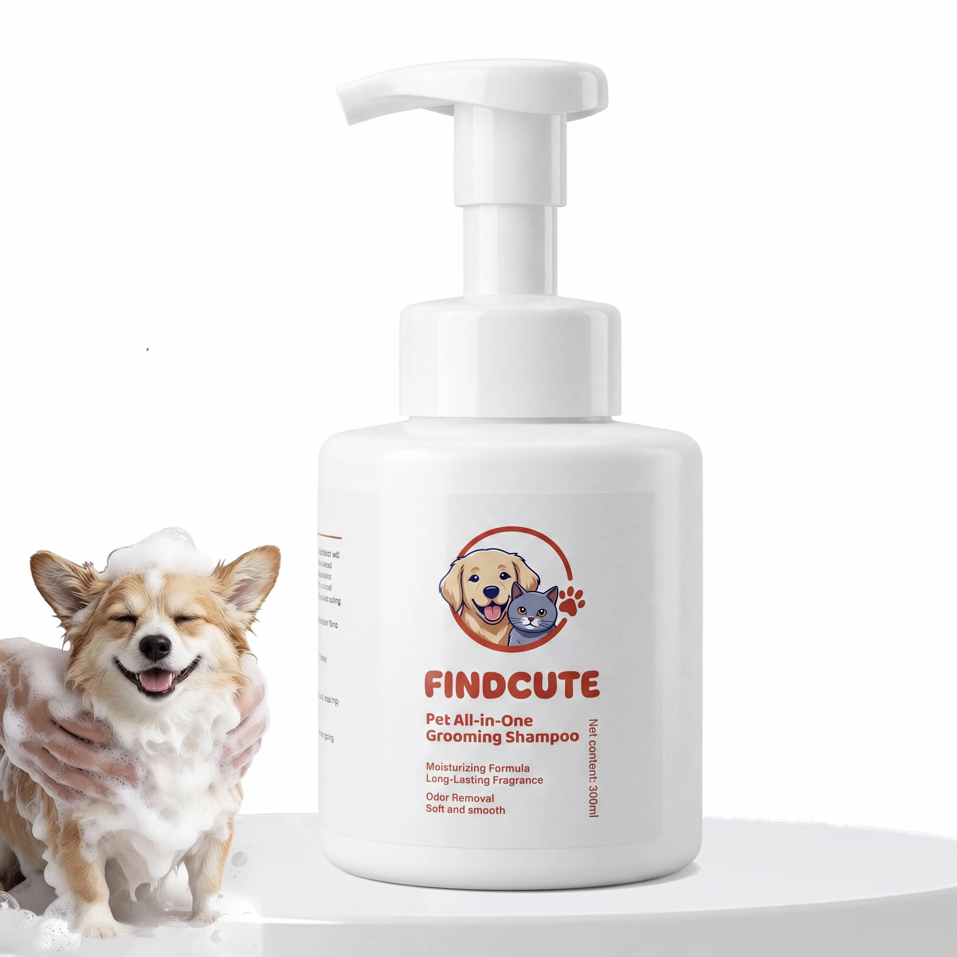 FINDCUTE 10oz All-in-1 Grooming Pet Shampoo - Pet Grooming Products for Dogs & Cats, Odor Removal, Dirt Cleaning, Itch Relief, Tangled Hair Softening, Moisturizes Coat, Long-Lasting Fresh Scent