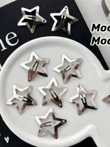20pcs Star Shaped Hair Clips, 2000s Y2K Style Snap Grip Star Hairpins, Silver Metal Hair Accessories Suitable For Girls And Women, Street Style Flat Claw Clips Hair Claws Hair Barrettes, School Stuff, Head