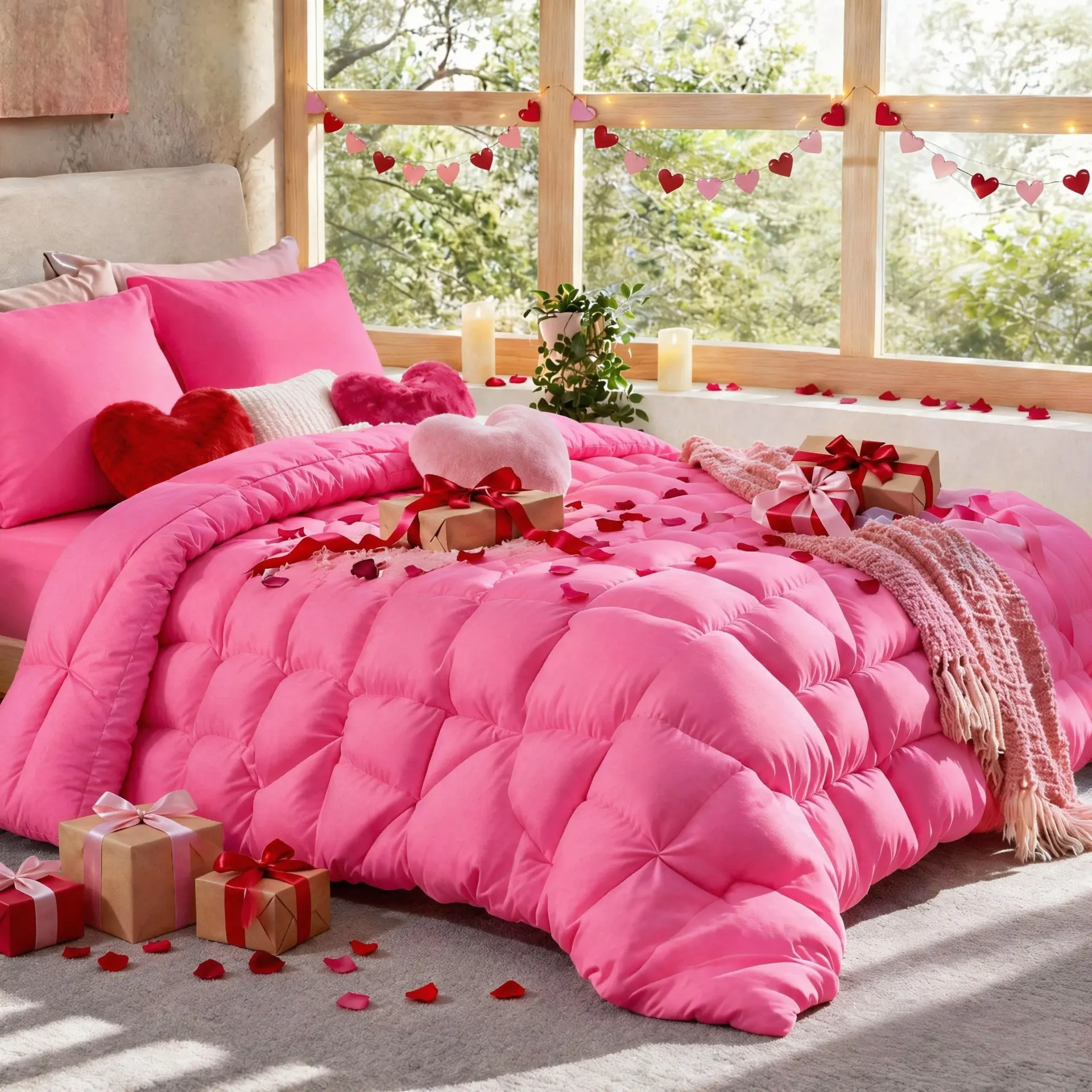 7pcs Comforter Set Full/Queen/King Size for Summer Vibes Home, Cooling Soft Breathable Comforter Double-Sided, All Seasons, 1 Quilt + 4 Pillowcases + I Flat Sheet + 1 Fitted Sheet, Machine Washable, Must-Have Bedding for Home & Dorm, For Father's Day petl