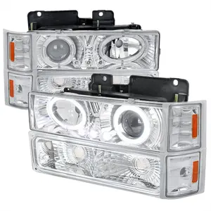 1994-1998 Chevrolet C/K 1500 2500/Tahoe Dual Halo Projector Headlights With Bumper and Corner Signal Lights (Chrome Housing/Clear Lens)
