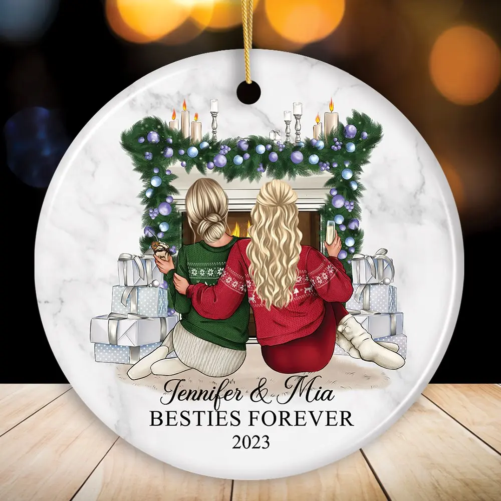 Besties Forever Personalized Christmas Ornament, Sisters or Bestfriends Womens Gifts