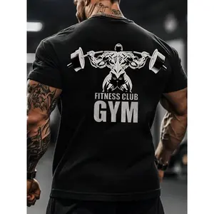 Men's Summer Fitness Graphic T-Shirt - Lightweight Breathable Gym Tee with Muscle for Man Dumbbell Design & 'Fitness Club Gym' Print, Regular Fit Casual Workout Shirt for Team Events, Hiking, Fishing, Sports Enthusiast Clothing, Machine Washable Fabric