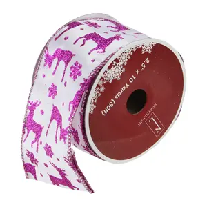 Northlight 12 Purple Reindeer and Star Ribbons - 2.5" x 120