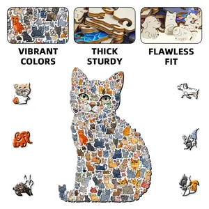 Cat Wooden Puzzle、Irregular Cat Puzzle、High-Difficulty Cat Puzzle、Cat Shaped Jigsaw、Wooden Cat Decor Puzzle、Stress Relief Cat Puzzle、Colorful Cat Puzzle、Cat Lover Puzzle、Cat Stack Puzzle