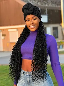 Extra-Long Knotless Braided Headband Cape, Lightweight Synthetic Protective Hairstyle, Curled Ends Ideal for Women, Synthetic Hair Wigs