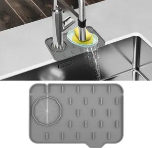 Sink Faucet Splash Guard Mat  Soap Dish Pad Faucet Handle Drip Catch Sponge Holder Sink Protector Trays for Bathroom Kitchen Countertop Gadgets Accessories 8.3 x 5.7 Inch