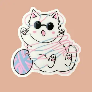 Gojo Satoru Jujutsu Kaisen Cat Sticker and Keychain - Adorable White Cat Design with Pink and Blue Accents