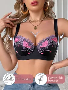 Women's Embroidered Push Up Adjustable Bra, Wide Straps, Underwire Support, Breathable Comfort, Suitable for Daily Wear & Special Occasions