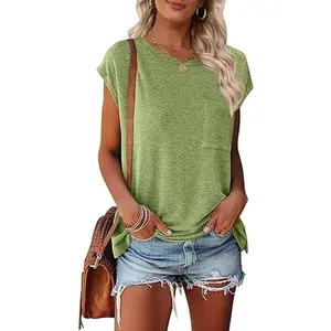 MEROKEETY Women's Casual Cap Sleeve T Shirts Basic Summer Tops Loose Solid Color Blouse