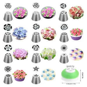 Russian Tip Icing Piping Nozzle Set Stainless Steel Flower Cream Pastry Tips Nozzles Bag Cupcake Cake Decorating Tools Baking Supplies
