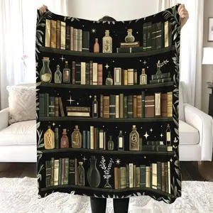 Cottagecore Library Blanket, Boho Wildflowers Bookish Quilt, Vintage Flower Book Gift, Retro Book Lover Gift, Dark Academia Book Merch,Christmas Gift