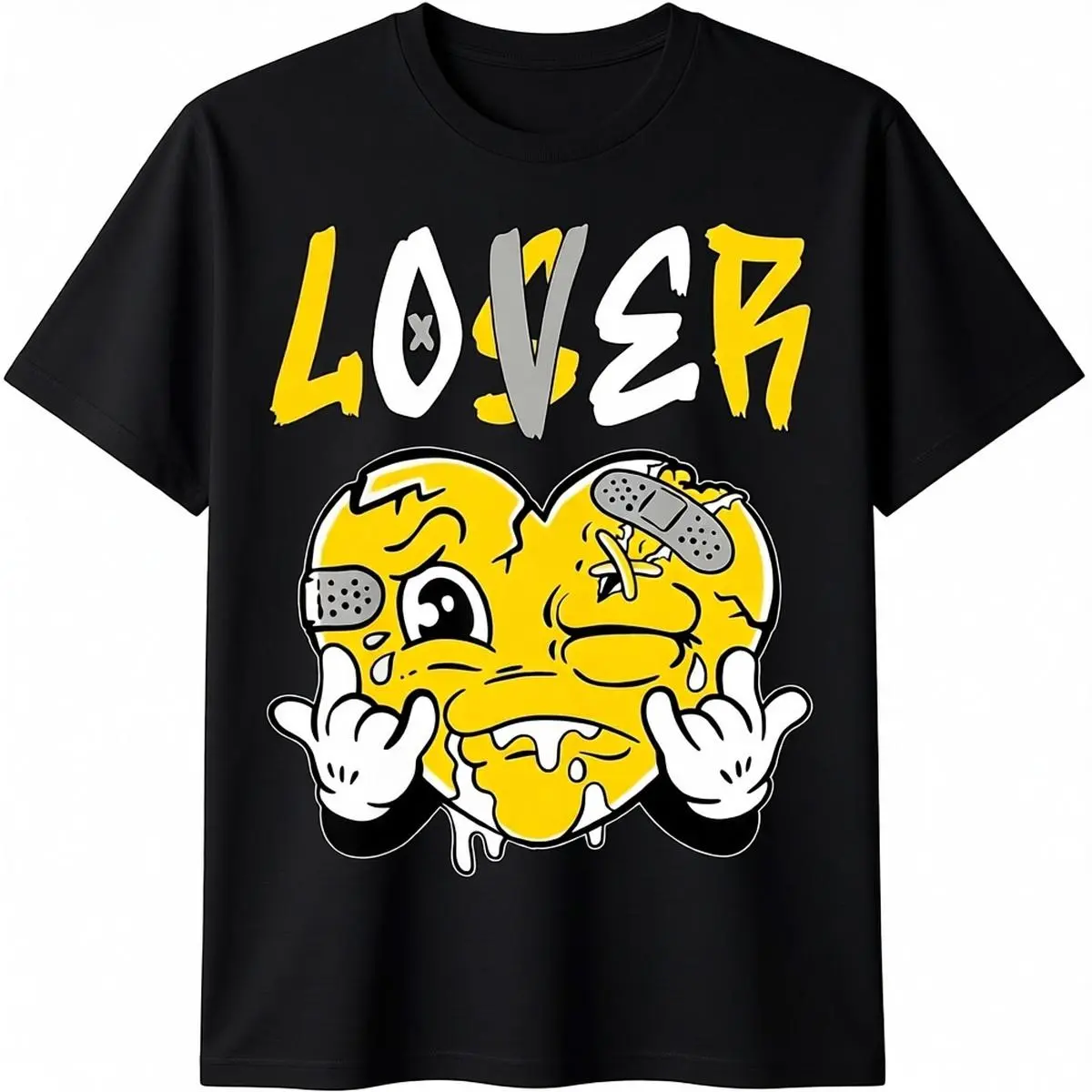 Men's Loser Lover Graphic T-Shirt - 100% Cotton Fashion Menswear Round Neck Comfy Streetwear Tee with Drip Heart Print, All-Seasons Casual Short-Sleeve Top for Couples