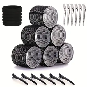 Jumbo Hair Curlers Rollers Self-Grip Rollers Kit With 6Rollers And 12Clips, and 6pcs Large Soft Seamless Nylon Fabric Elastic Hair Ties Salon Quality Curlers For Diy Hairstyling, Heatless Rollers, Hair Styling Tool, Hair Curling Rods, Hair Rollers Wave