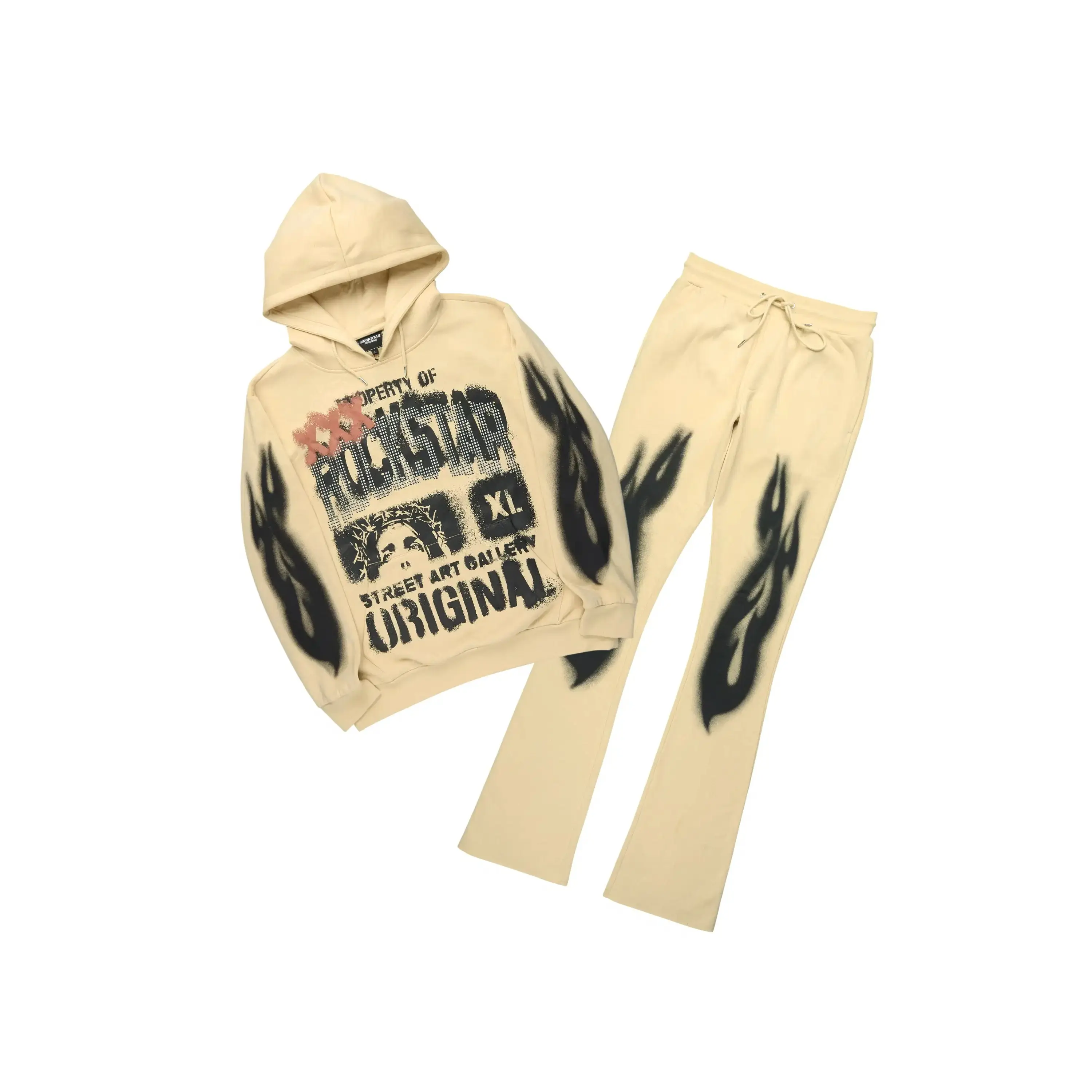 Kyo Beige Hoodie Stacked Track Set