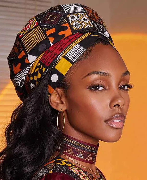 Women's Premium Cotton African Headwrap - Patchwork, Double-Side Print, Casual Fashion Accessory, Fashion Neck Shawl, Large Size 72in x 22in All-Season Scarf, Low Iron, Cold/Hand Wash, Ethnic Style for Church Ceremonies