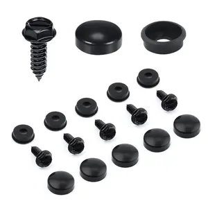 18pcs License Plate Screws Kit, Stainless Steel License Plate Screws and Caps Screw Gaskets License Plate Fasteners Kit Anti-Theft For Domestic Cars For Motorcycles For Trucks For SUVs (Black)