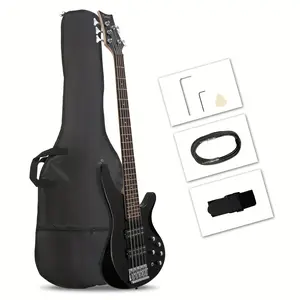 44 Inch GIB 5 String H-H Pickup Laurel Wood Fingerboard Electric Bass Guitar with Bag and other Accessories Black