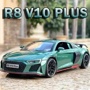1:24 R8 V10 PLUS Toy Sports Car Models Alloy Diecast Miniature Supercars Sound Light Doors Opened Pull Back Collection Gifts