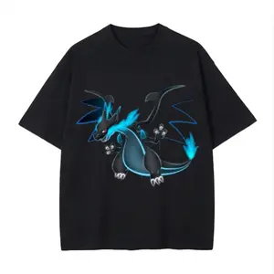 Mega Charizard X Pocket Monster T-Shirt | Fire Dragon Graphic Tee | PKM Anime Streetwear Shirt | Gym Workout Monster Tee | Unisex Cotton Fan Gift