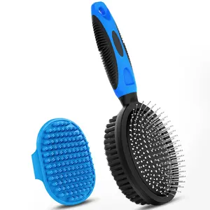 2PCS Dog Grooming Tools - Double-Sided Bath Brush for Shedding and Bathing, Suitable for Short/Long Haired Dogs, Premium Pet Supplies (Black Blue)