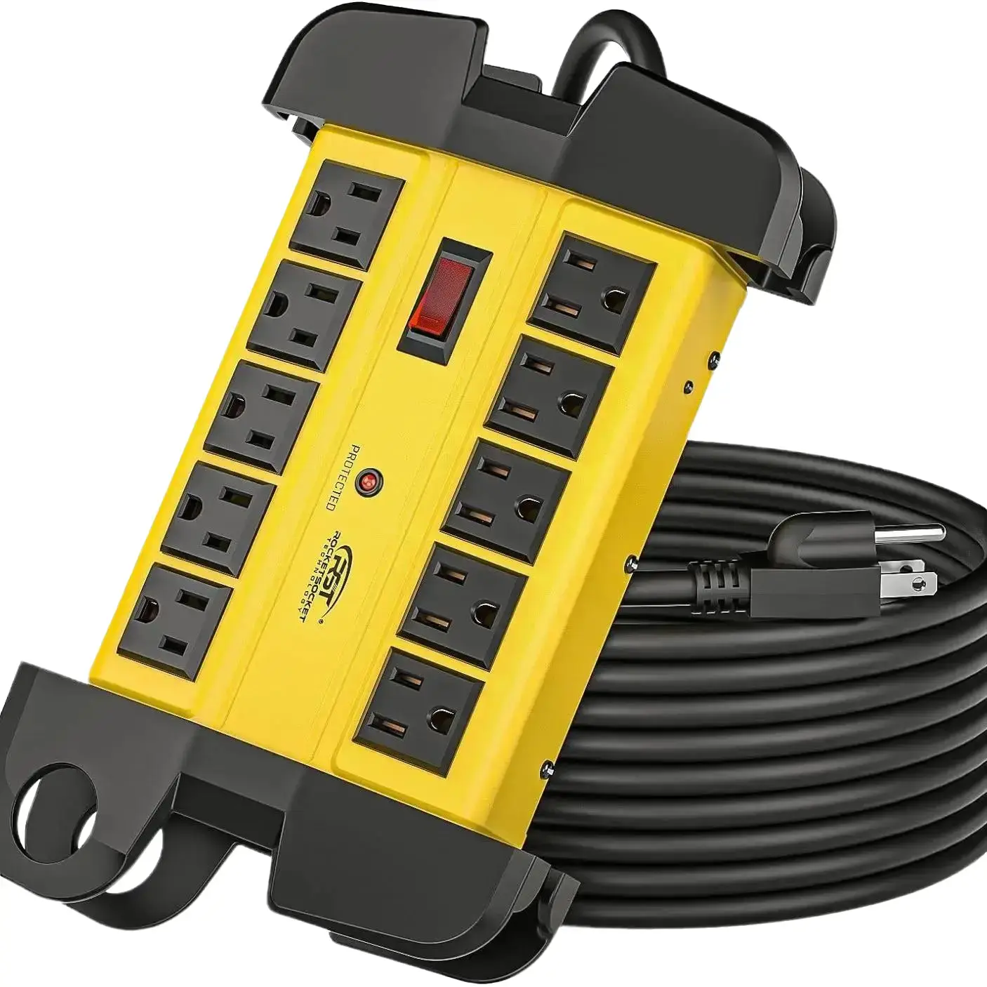 CRST 10-Outlet Heavy Duty Metal Surge Protector Power Strip with Cord Wrap Holder - 2800 Joules Protection, Long Extension Cord, Mountable, ETL Listed