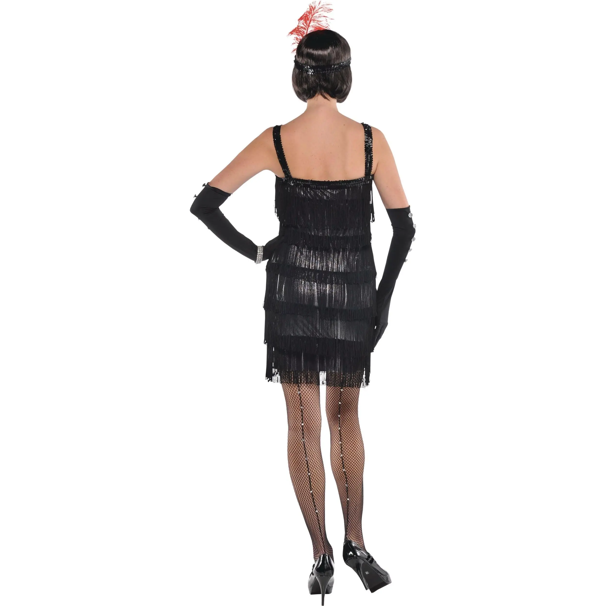 Adult Flashy Flapper Costume with Fringe and Headband - Adult XL (14-16)