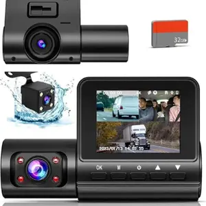Dash Camera for Cars,1080P Full HD 3 Channel Dash Cam Front and Rear Inside, Dashcam with Night Vision with Free 32GB SD Card,Built-in 2.0'' IPS Screen,WDR,G-Sensor,24H Parking Mode