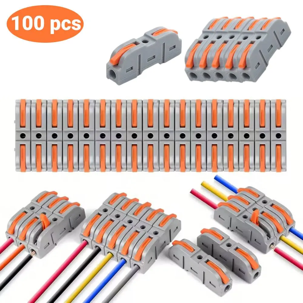 100/50 Pack Lever Wire Connectors,Inline Wire Connectors Kit for Quick Connect,Push in Compact Splicing Electrical Connectors Butt Terminals for Circuit Inline 28-12 AWG 1in1 Out,Tools & Hardware ﻿