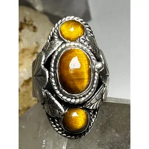 Poison ring  Tiger Eye size 6.50 adj Mexico Taxco sterling silver women