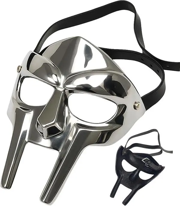 MF Doom Mask – Metal Roman Gladiator Helmet for Cosplay & Halloween with Adjustable Leather Strap– Rust-Free, Oil-Free, Lightweight Gladiator Face Armor