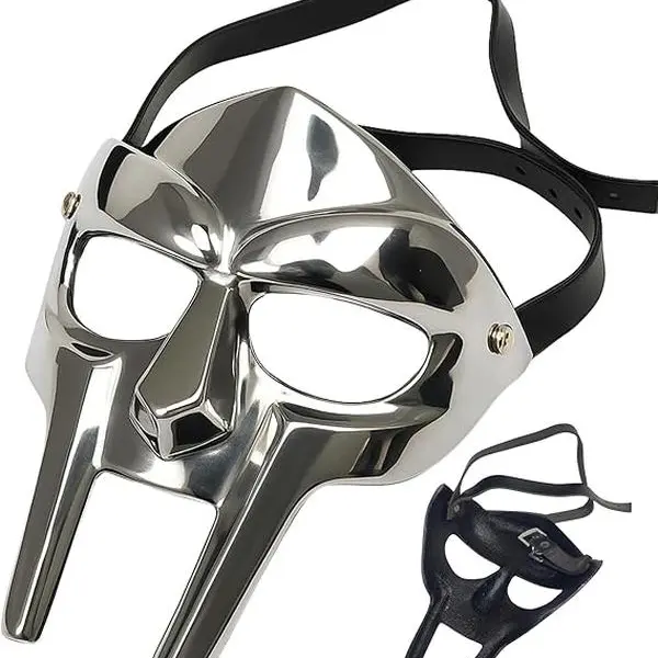 MF Doom Character Costume Mask - Cosplay Historical Drama Accessory, Metal Roman Gladiator Helmet, Adjustable Strap, Comfortable Fitted Rust-Free Oil-Free Lightweight Armor for Halloween Festive Parties