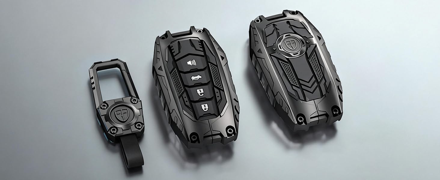 Mech Style Heavy Metal Key Fob Cover, Compatible with Toyota Tundra 2022 2023 2024 2025~, Fit for Corolla Cross Venza Sequoia etc, Zinc Alloy Key Case Protector (1 Pcs, E-Style, Gunmetal)