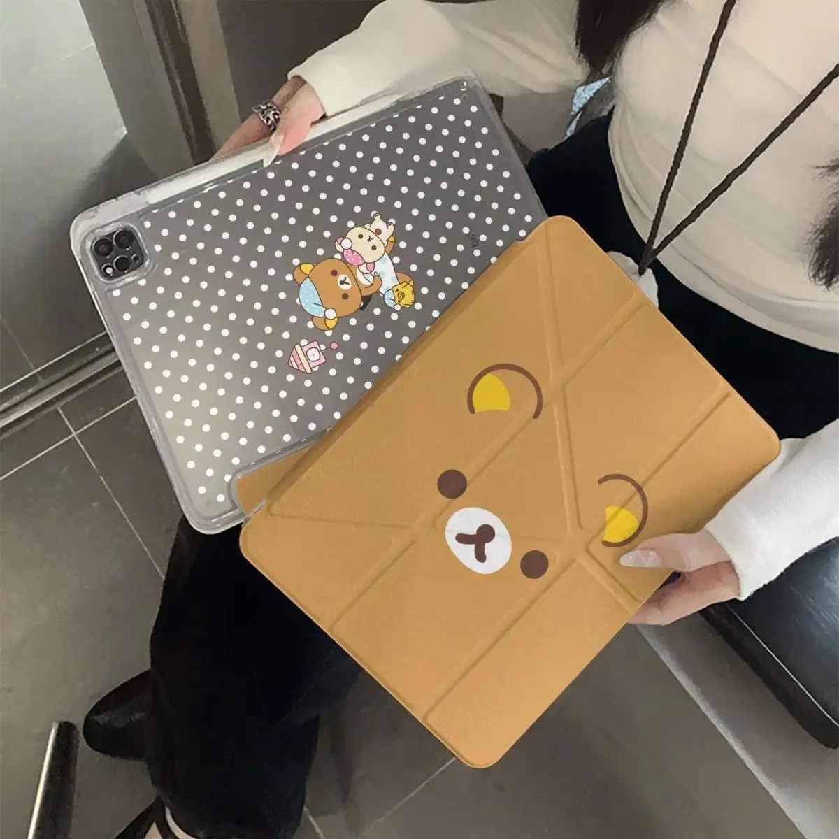 Lucky R-Rilakkuma Design Protective iPad Cover with Pencil Holder - Durable Tablet Casing, Tablet Computer Accessory, Compatible with iPad A16, 9th/10th/11th Gen, Air 11, Pro 11 4th/5th Gen, 10.9in/12.9in Pro (M2/M3/M4), Mini 7, With Holder