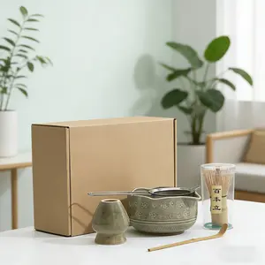 Ceramic Matcha Preparation Set, Floral Pattern, Includes Whisk, Holder, Scoop, Strainer, Ideal for Tea Lovers
