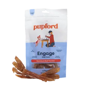 Pupford Engage Standard Beef Tendon Dog Chew Treats - Jerky Flavor, Long Lasting & Delicious, 4 Pack