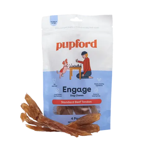 Pupford Engage Standard Beef Tendon Dog Chew Treats - Jerky Flavor, Long Lasting & Delicious, 4 Pack