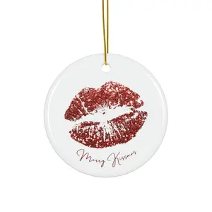 Merry Kissmas Ceramic Christmas Ornament - White Circle/Star/Heart/Oval Shape