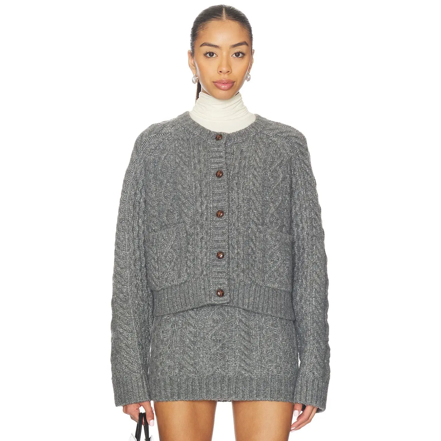 Lovers and Friends Ibona Cable Cardigan in Dark Heather Grey