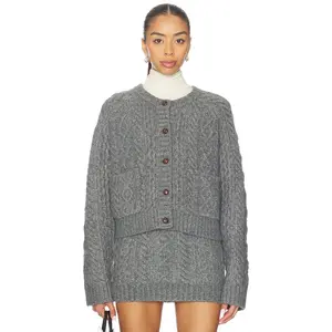 Lovers and Friends Ibona Cable Cardigan in Dark Heather Grey