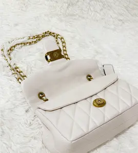 Women's Quilted Crossbody Bag, Cream Leather ChainShoulder Bag with Gold Hardware, Versatile Shoulder BagGift for Women, Stylish Daily Commuter Bag